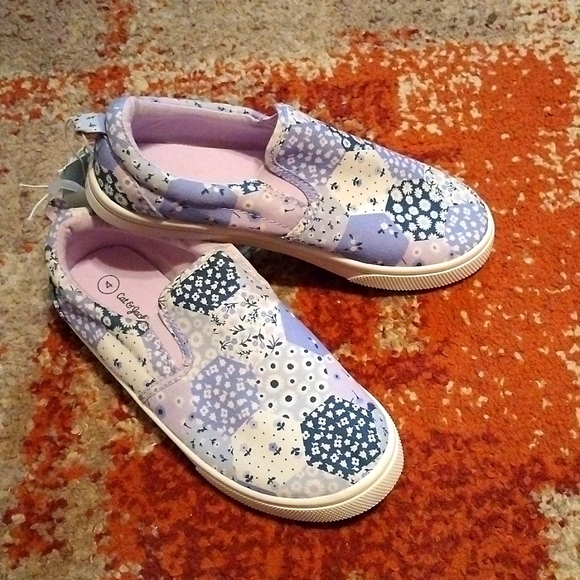 Girls size 4 Cat and Jack brand purple floral slip on shoes NWT - Picture 1 of 5